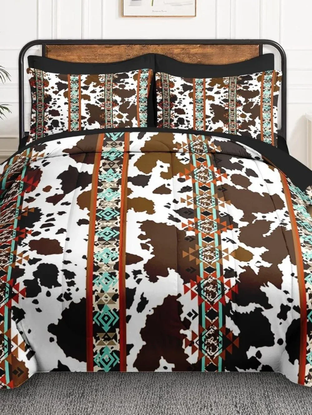 Queen Comforter Set with Sheets, 7 Pieces Cowhide Cow Bedding | Bed in A Bag for